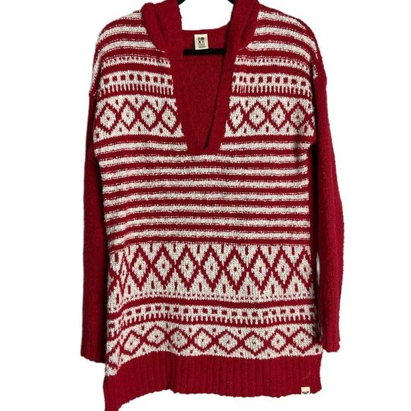 Roxy Red and White Nordic Hoodie Sweater - Picture 1 of 6